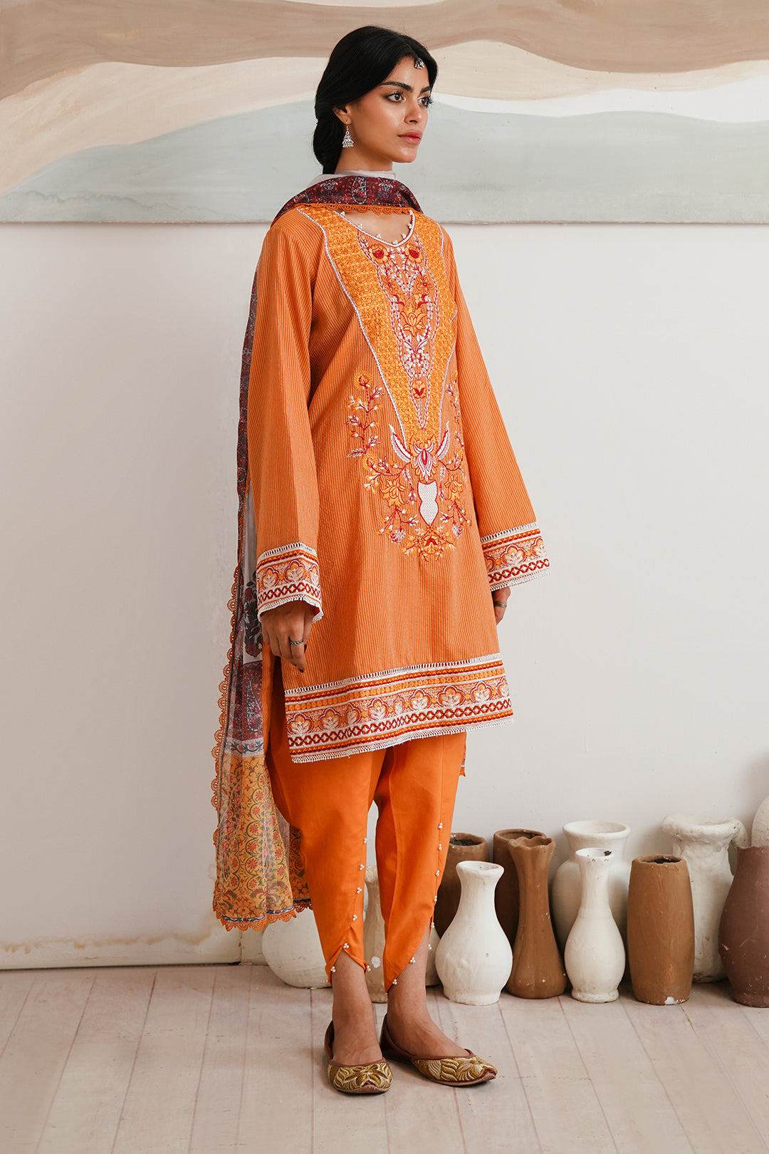 Zellbury | Unstitched 3 Piece Zari | Embroidered Shirt Shalwar Dupatta - 0085 -  Zellbury Women Signature Unstitched - Original Designer Dress - House of Maryam