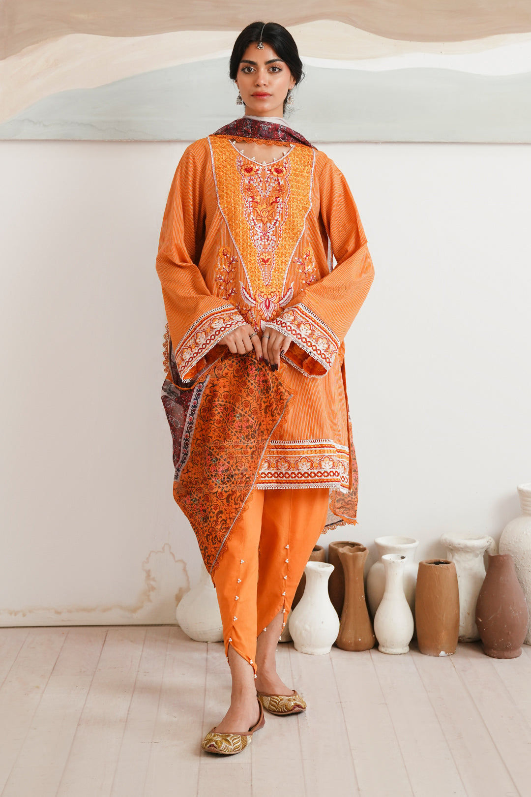 Zellbury | Unstitched 3 Piece Zari | Embroidered Shirt Shalwar Dupatta - 0085