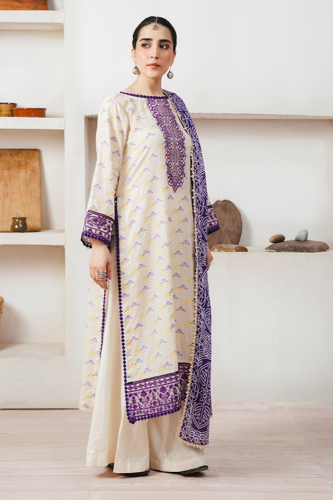 Zellbury | Unstitched 3 Piece Jacquard | Embroidered Shirt Shalwar Dupatta - 0086