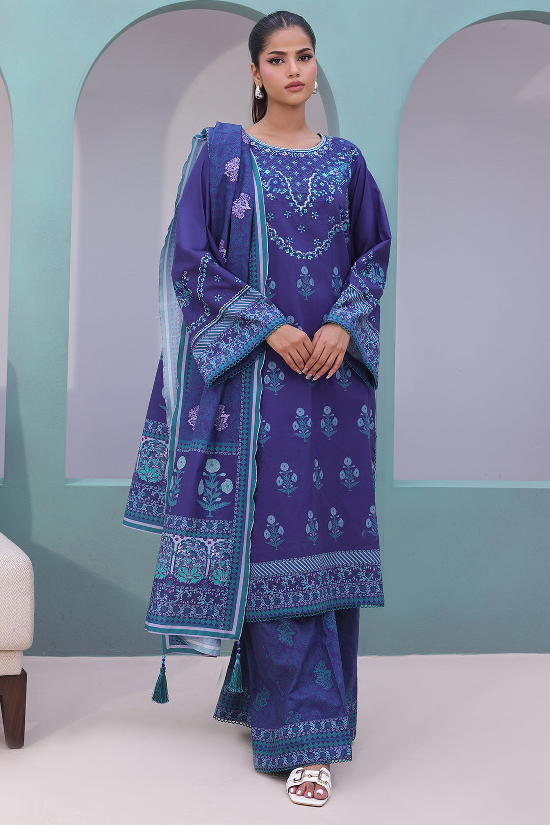 Zellbury | Unstitched 3 Piece Cambric | Embroidered Shirt Shalwar Dupatta - 0141