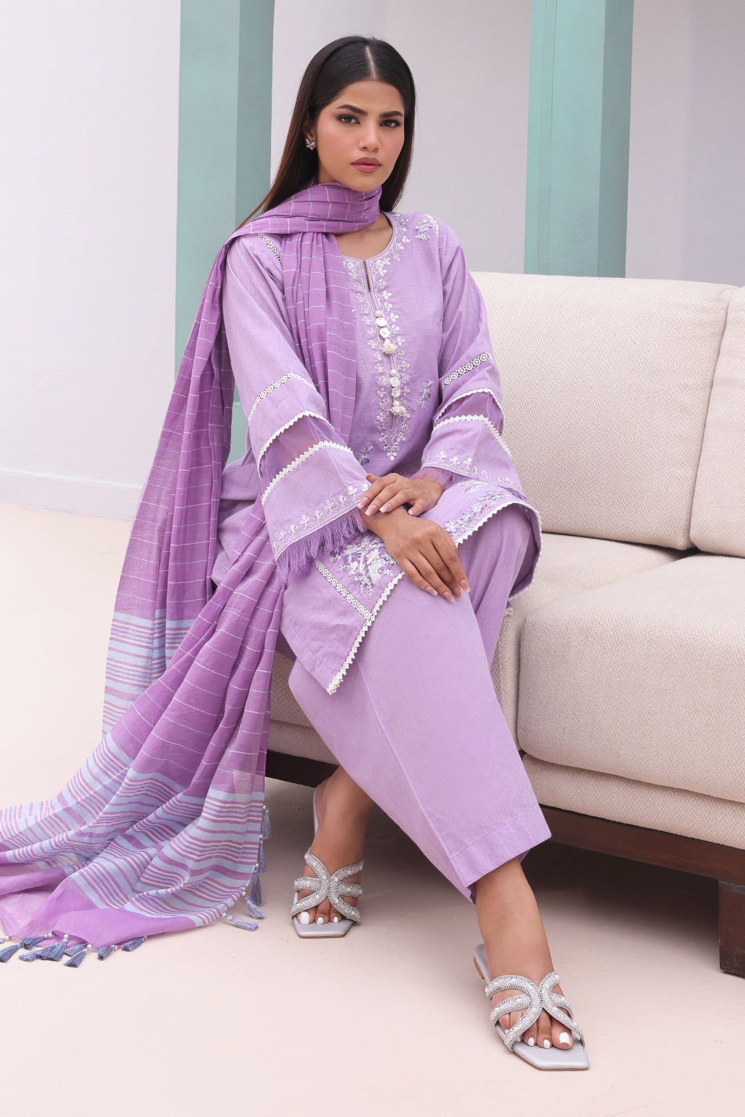 Zellbury | Unstitched 3 Piece Chambray | Embroidered Shirt Shalwar Dupatta - 0145 -  Zellbury Women Essential Unstitched - Original Designer Dress - House of Maryam