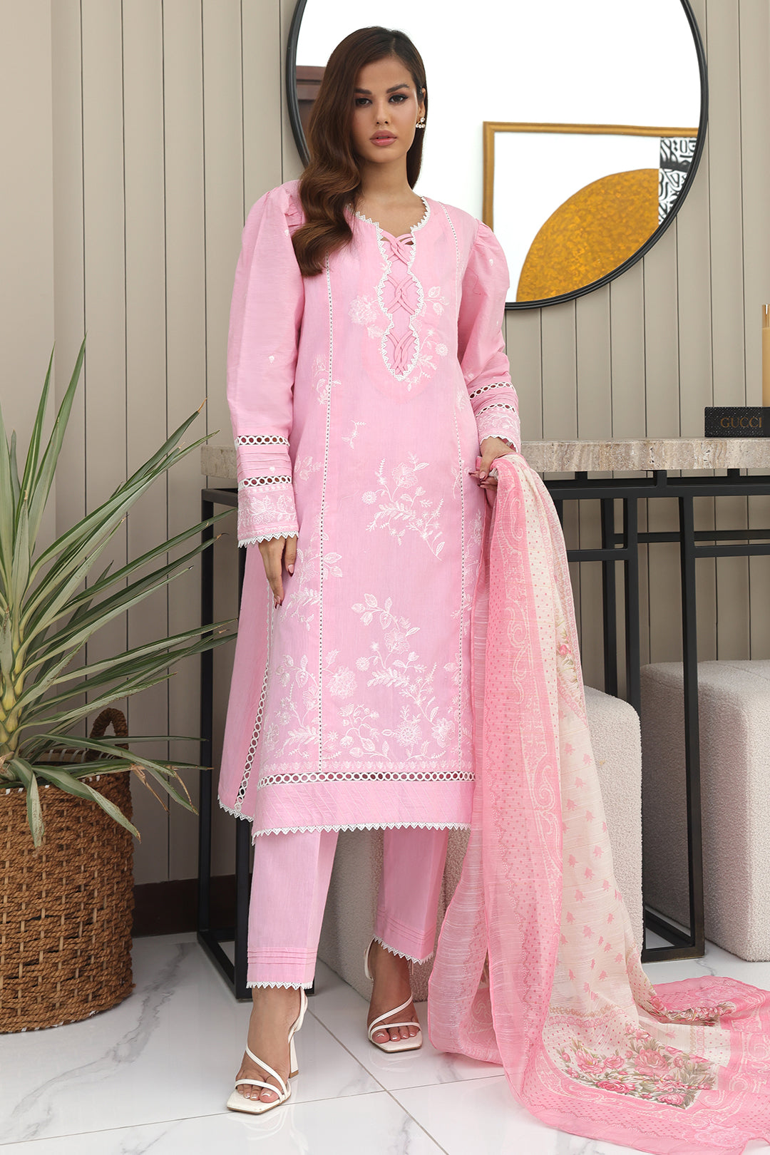 Zellbury | Unstitched 3 Piece Chambray | Embroidered Shirt Shalwar Dupatta - 0146