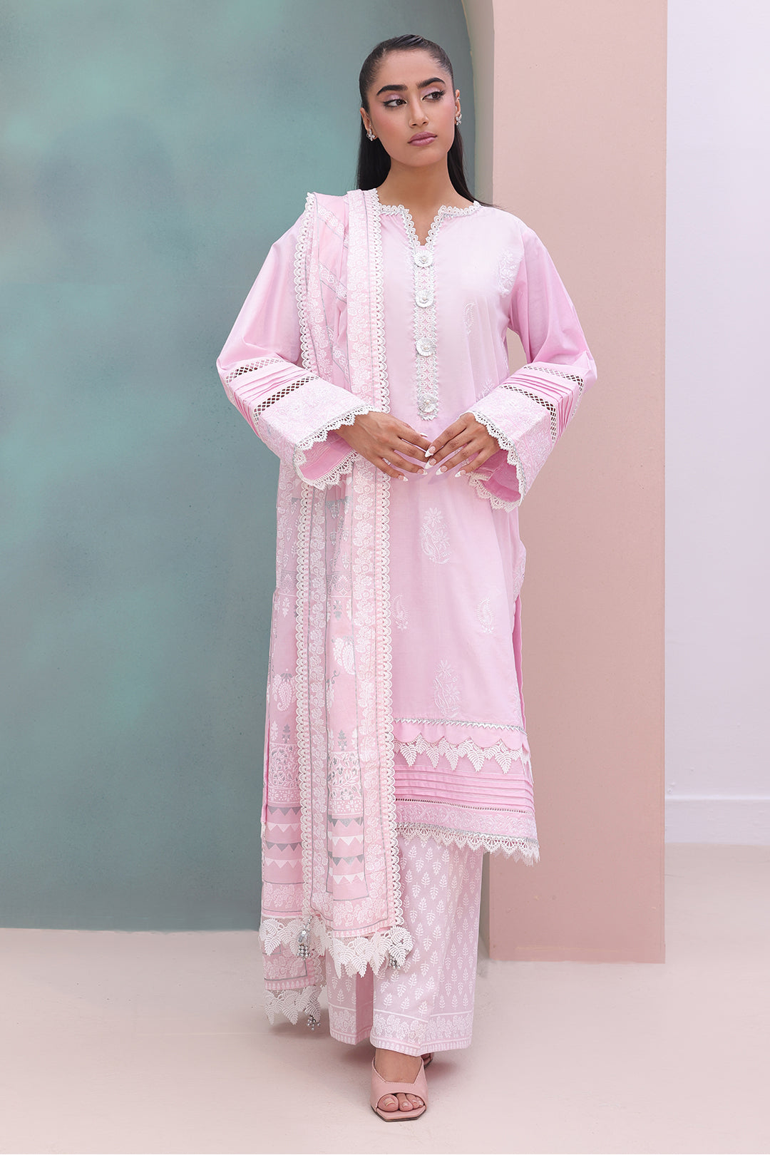 Zellbury | Unstitched 3 Piece Cambric | Embroidered Shirt Shalwar Dupatta - 0147 -  Zellbury Women Essential Unstitched - Original Designer Dress - House of Maryam