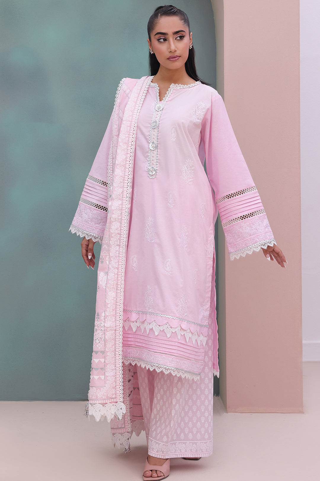 Zellbury | Unstitched 3 Piece Cambric | Embroidered Shirt Shalwar Dupatta - 0147 -  Zellbury Women Essential Unstitched - Original Designer Dress - House of Maryam