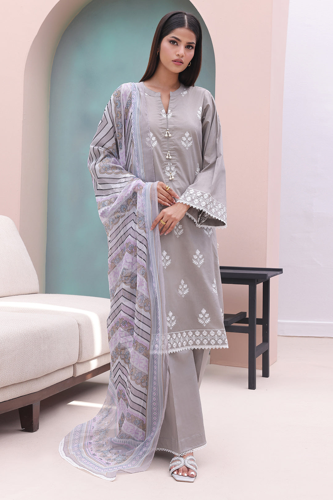 Zellbury | Unstitched 3 Piece Cambric | Embroidered Shirt Shalwar Dupatta - 0601