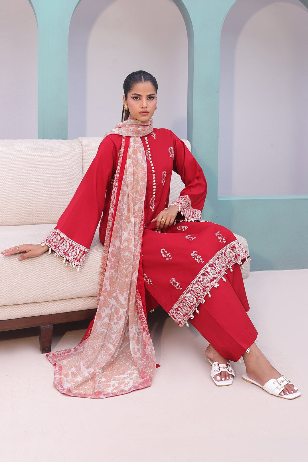 Zellbury | Unstitched 3 Piece Cambric | Embroidered Shirt Shalwar Dupatta - 0602 -  Zellbury Women Essential Unstitched - Original Designer Dress - House of Maryam