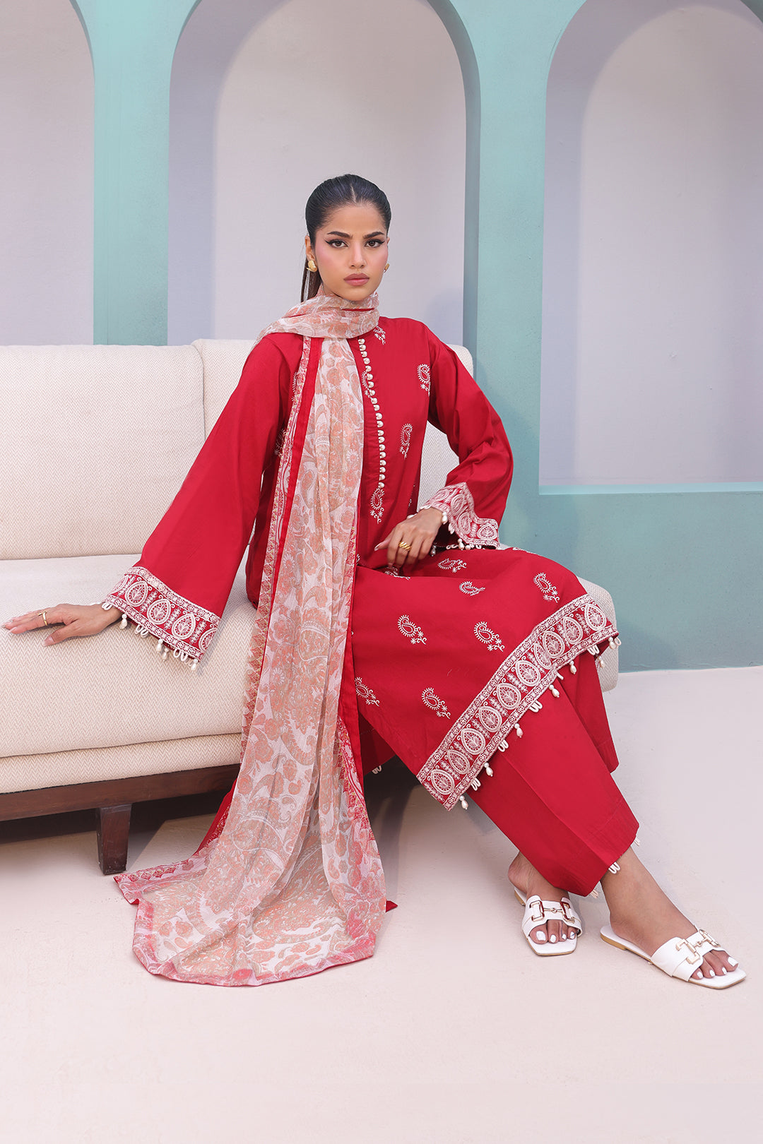 Zellbury | Unstitched 3 Piece Cambric | Embroidered Shirt Shalwar Dupatta - 0602