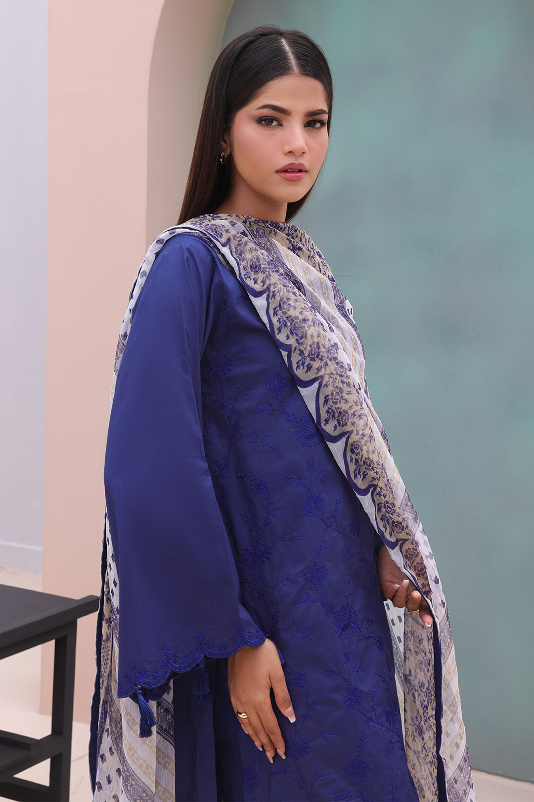 Zellbury | Unstitched 3 Piece Cambric | Embroidered Shirt Dupatta - 0604