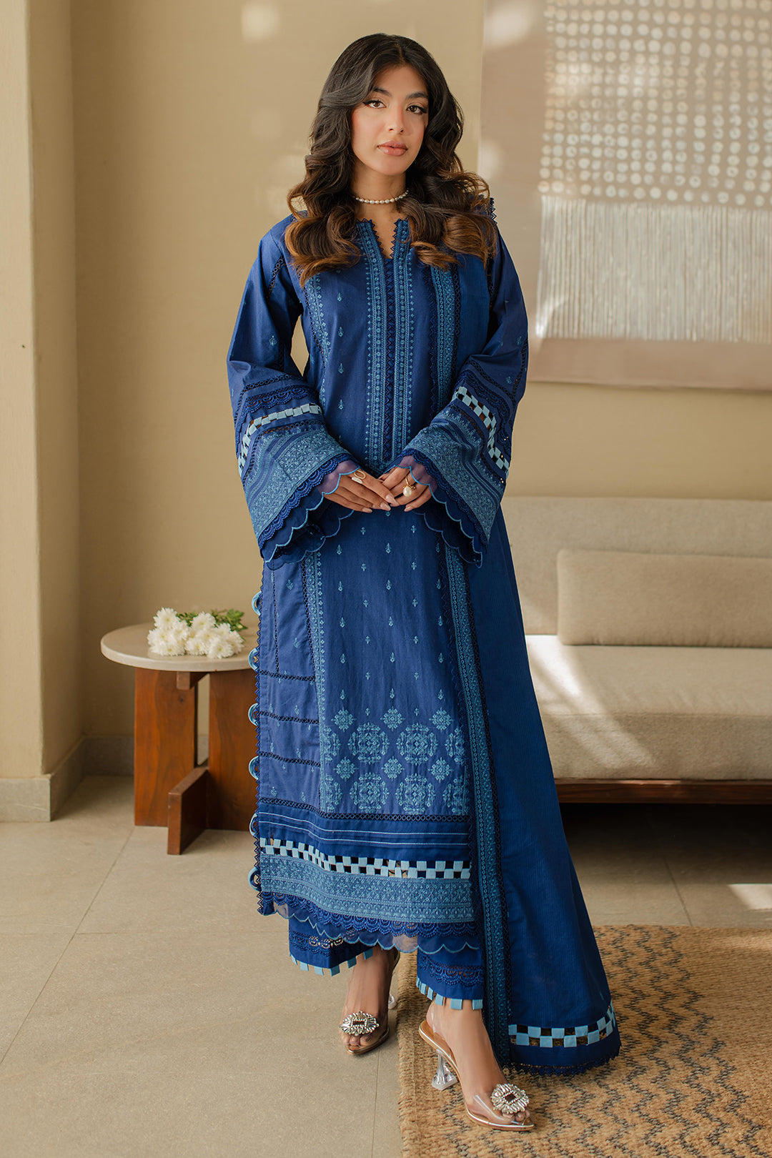 Zellbury | Unstitched 3 Piece Chikankari | Embroidered Shirt Shalwar Dupatta - 0711 -  Zellbury Women Signature Unstitched - Original Designer Dress - House of Maryam