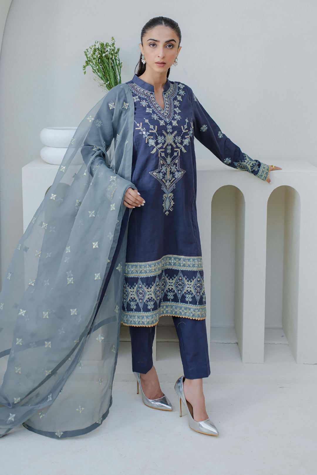 Zellbury | Unstitched 3 Piece Purple | Embroidered Shirt Shalwar Dupatta - 0300 -  Zellbury Women Luxury Unstitch - Original Designer Dress - House of Maryam