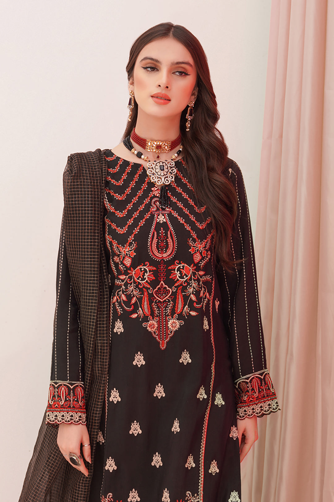 Zellbury | Unstitched 3 Piece Raw Silk | Embroidered Shirt Shalwar Dupatta - 0357