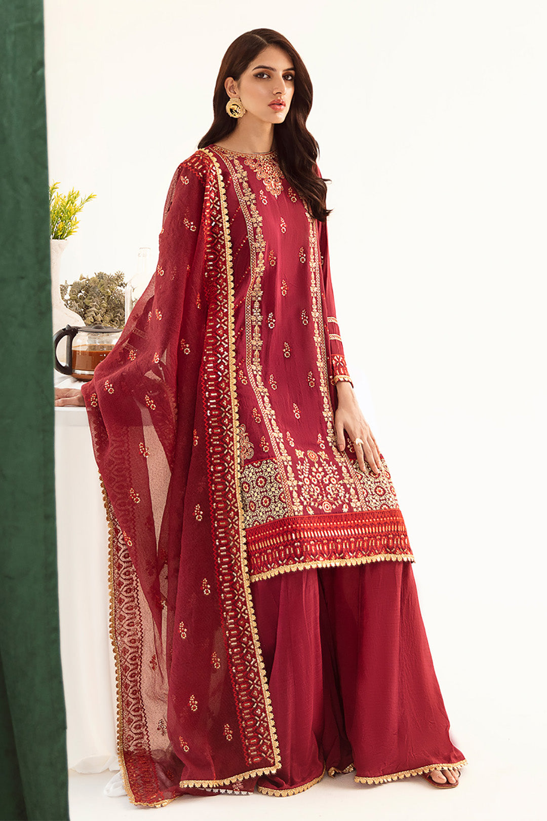 Zellbury | Unstitched 3 Piece Raw Silk | Embroidered Shirt Shalwar Dupatta - 0297