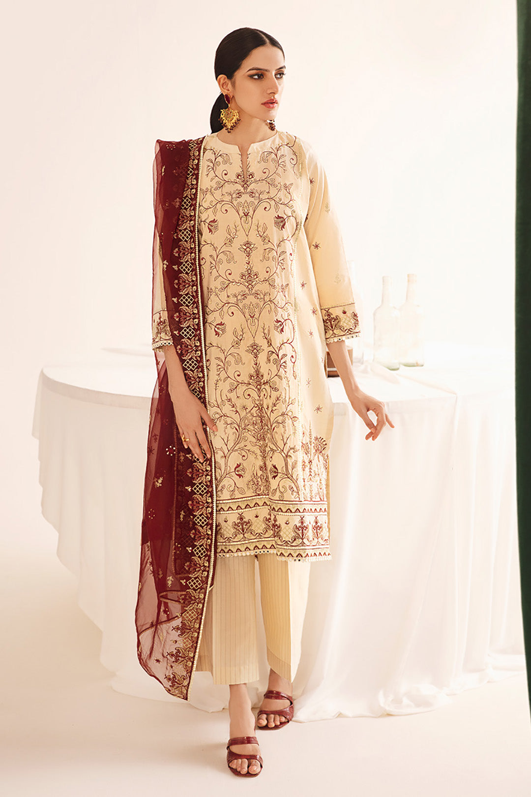 Zellbury | Unstitched 3 Piece Dobby | Embroidered Shirt Shalwar Dupatta - 0301