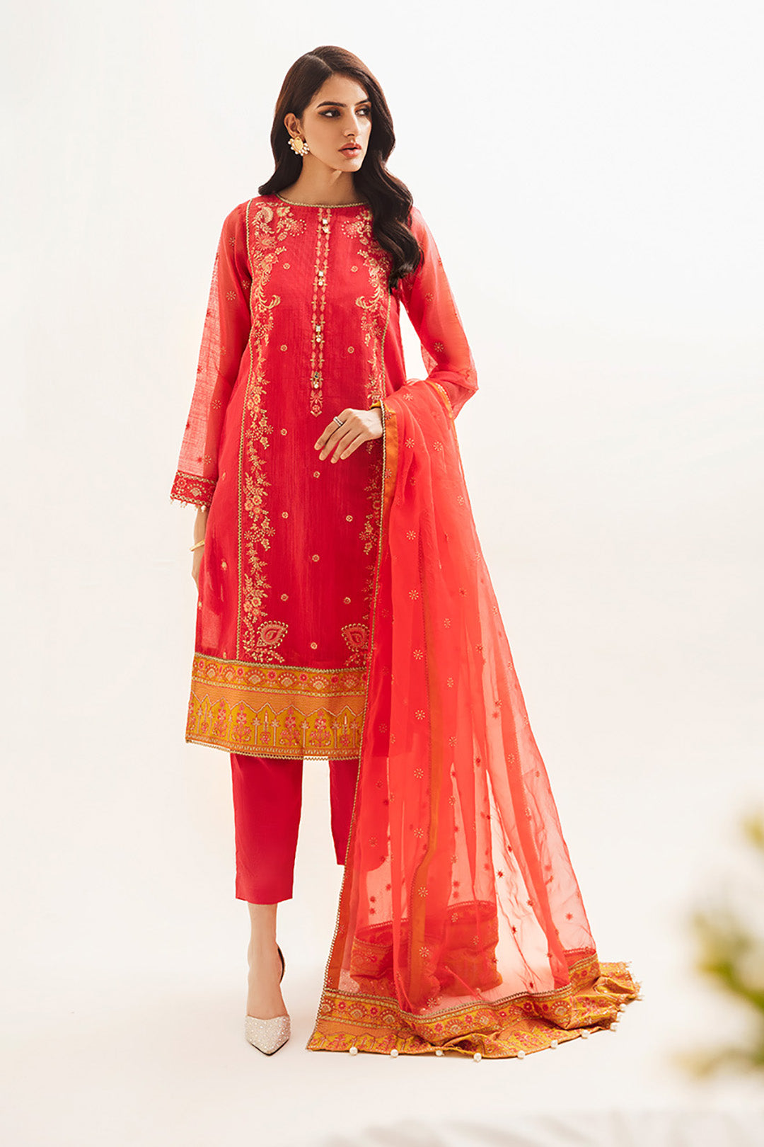 Zellbury | Unstitched 3 Piece Organza | Embroidered Shirt Shalwar Dupatta - 0303 -  Zellbury Women Luxury Unstitch - Original Designer Dress - House of Maryam