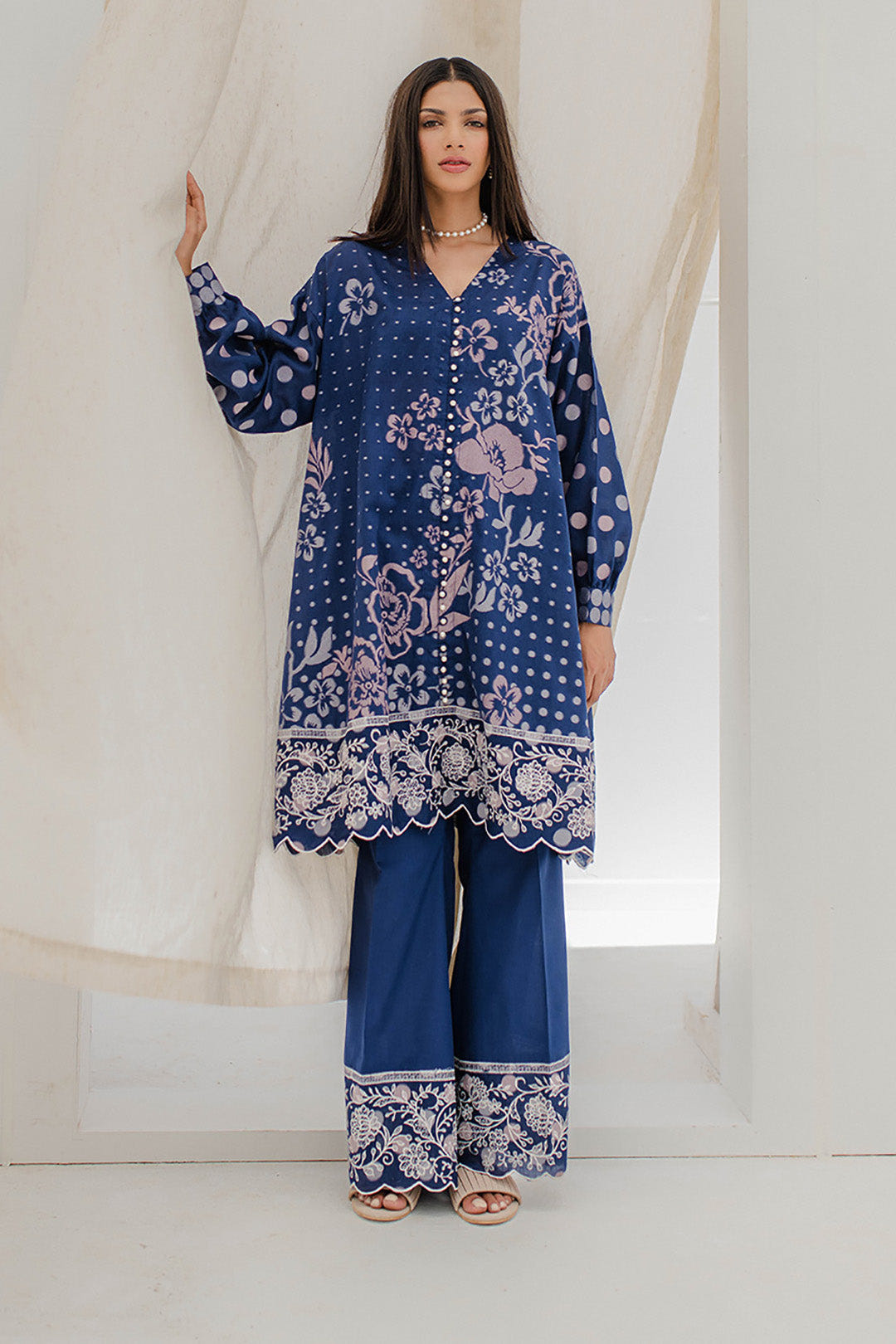 Zellbury | Unstitched 2 Piece Blue | Embroidered Shirt Shalwar - 0672 -  Zellbury Women Signature Unstitched - Original Designer Dress - House of Maryam