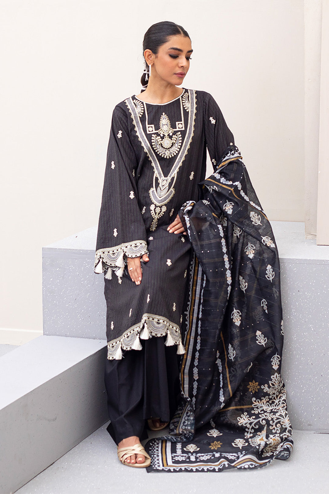 Zellbury | Unstitched 3 Piece Lawn | Embroidered Shirt Shalwar Dupatta - 0190 -  Zellbury Women Signature Unstitched - Original Designer Dress - House of Maryam