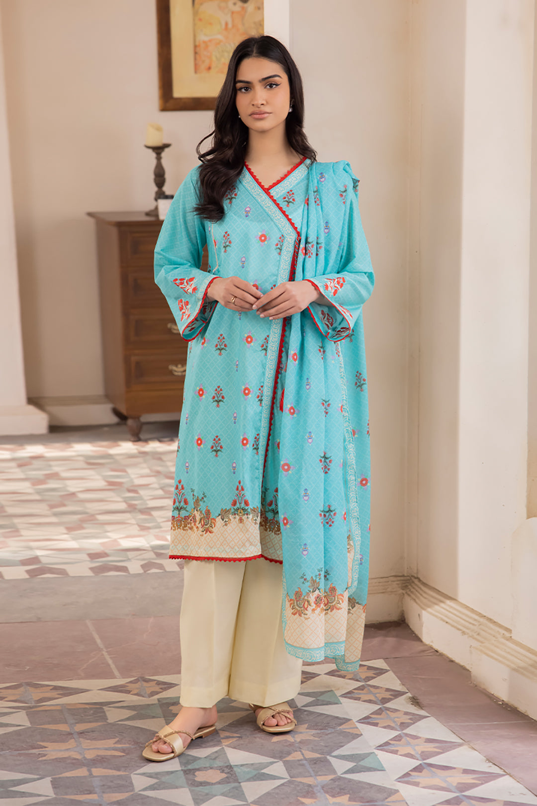 Zellbury | Unstitched 2 Piece Blue | Embroidered Shirt Dupatta - 1023