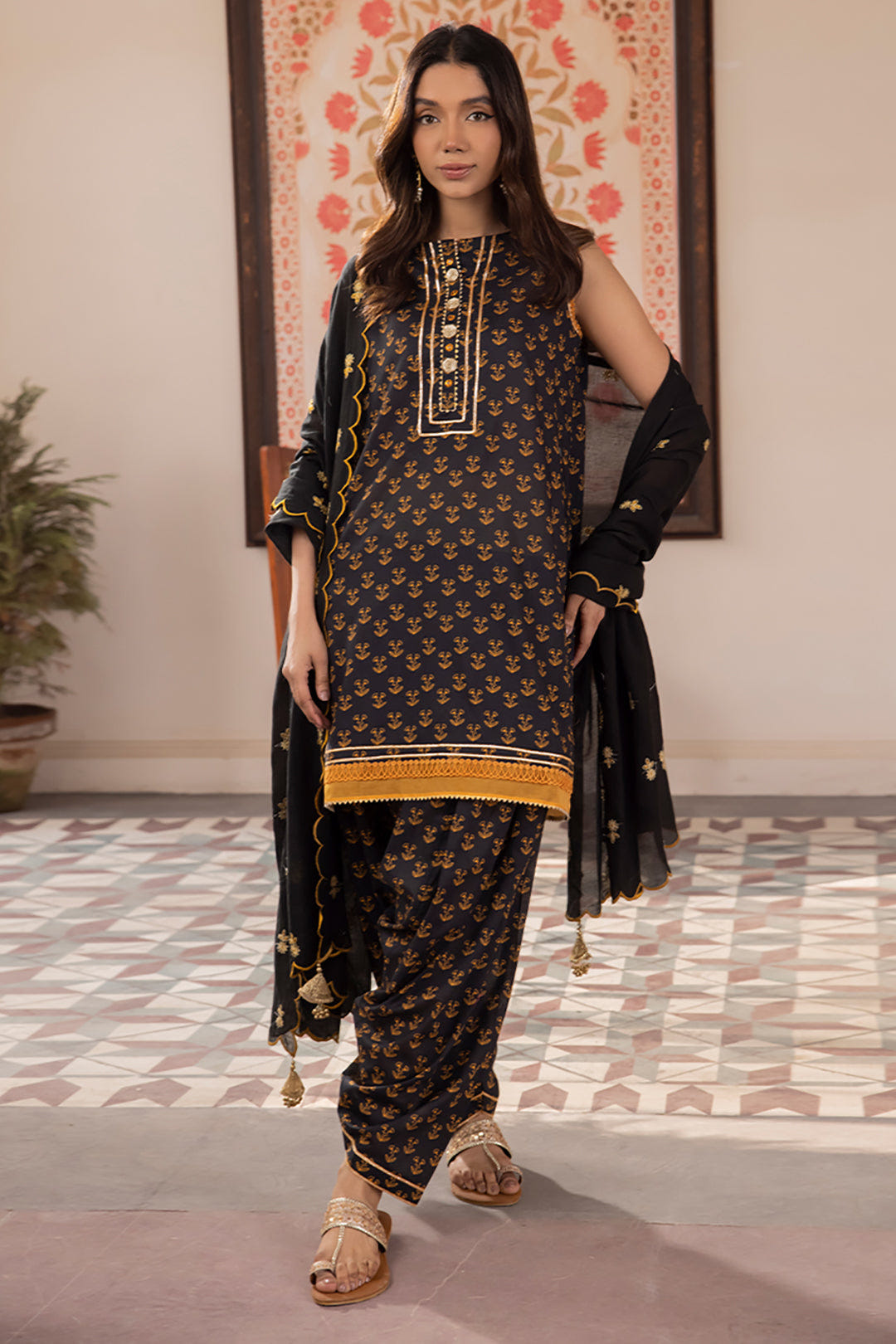 Zellbury | Unstitched 3 Piece Lawn | Embroidered Shirt Shalwar Dupatta - 1107 -  Zellbury Women Essential Unstitched - Original Designer Dress - House of Maryam