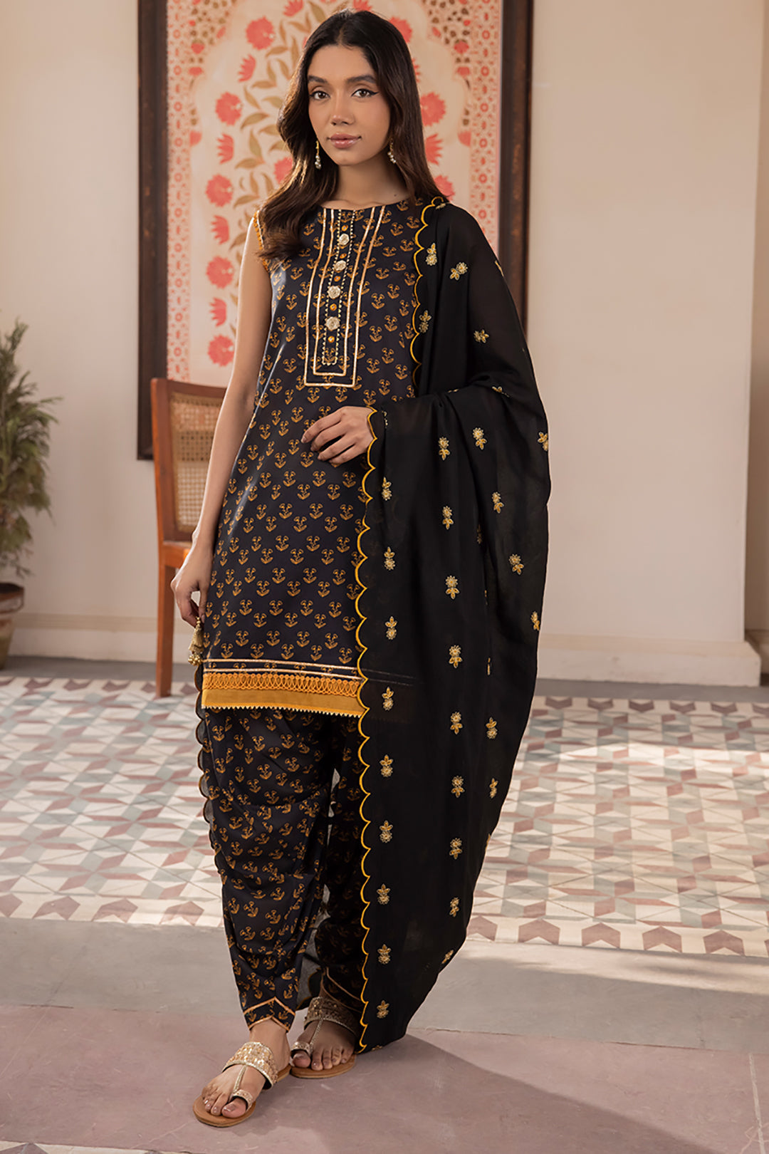 Zellbury | Unstitched 3 Piece Lawn | Embroidered Shirt Shalwar Dupatta - 1107