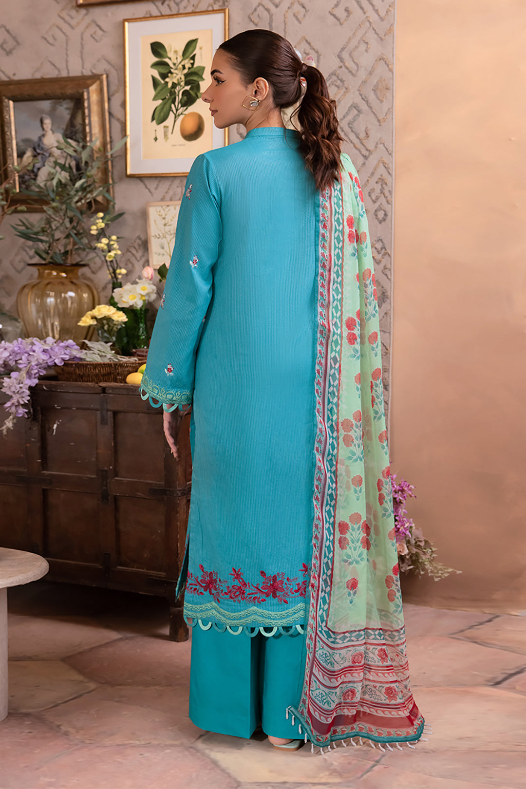 Zellbury | Unstitched 3 Piece Blue | Embroidered Shirt Shalwar Dupatta - 1115 -  Zellbury Women Essential Unstitched - Original Designer Dress - House of Maryam