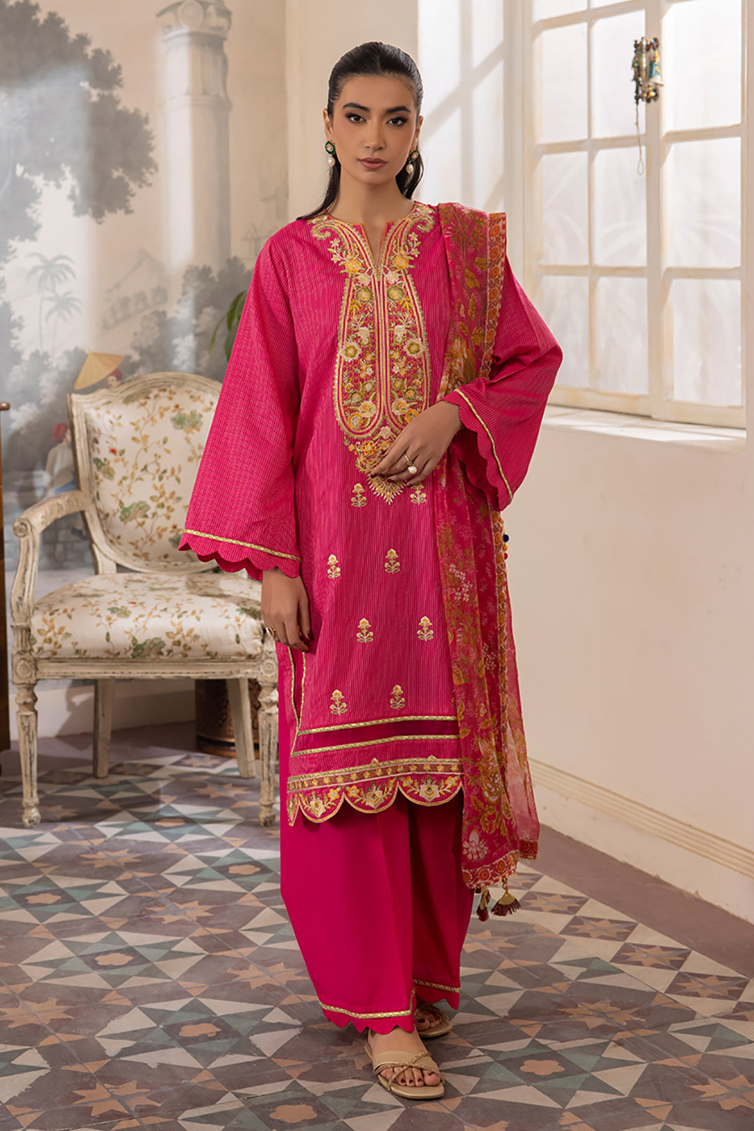 Zellbury | Unstitched 3 Piece Lawn | Embroidered Shirt Shalwar Dupatta - 1116