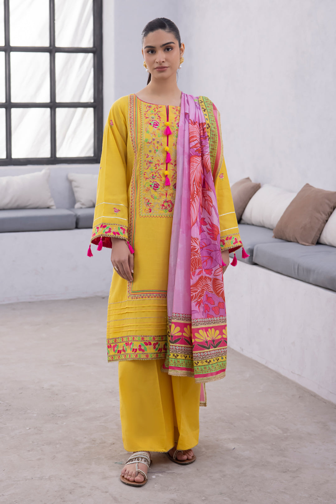 Zellbury | Unstitched 3 Piece Yellow | Embroidered Shirt Shalwar Dupatta - 1126 -  Zellbury Women Signature Unstitched - Original Designer Dress - House of Maryam