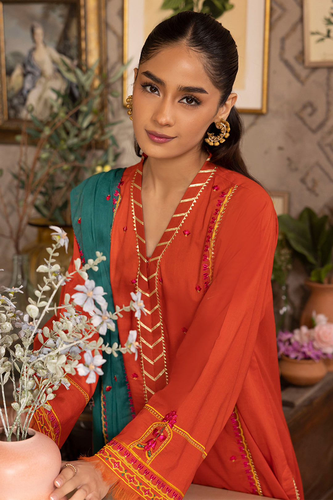 Zellbury | Unstitched 3 Piece Red | Embroidered Shirt Shalwar Dupatta - 1136 -  Zellbury Women Signature Unstitched - Original Designer Dress - House of Maryam