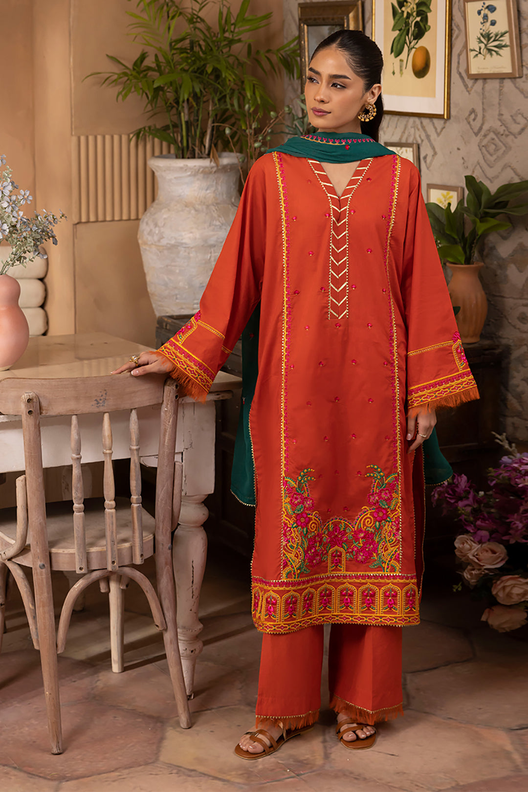 Zellbury | Unstitched 3 Piece Red | Embroidered Shirt Shalwar Dupatta - 1136