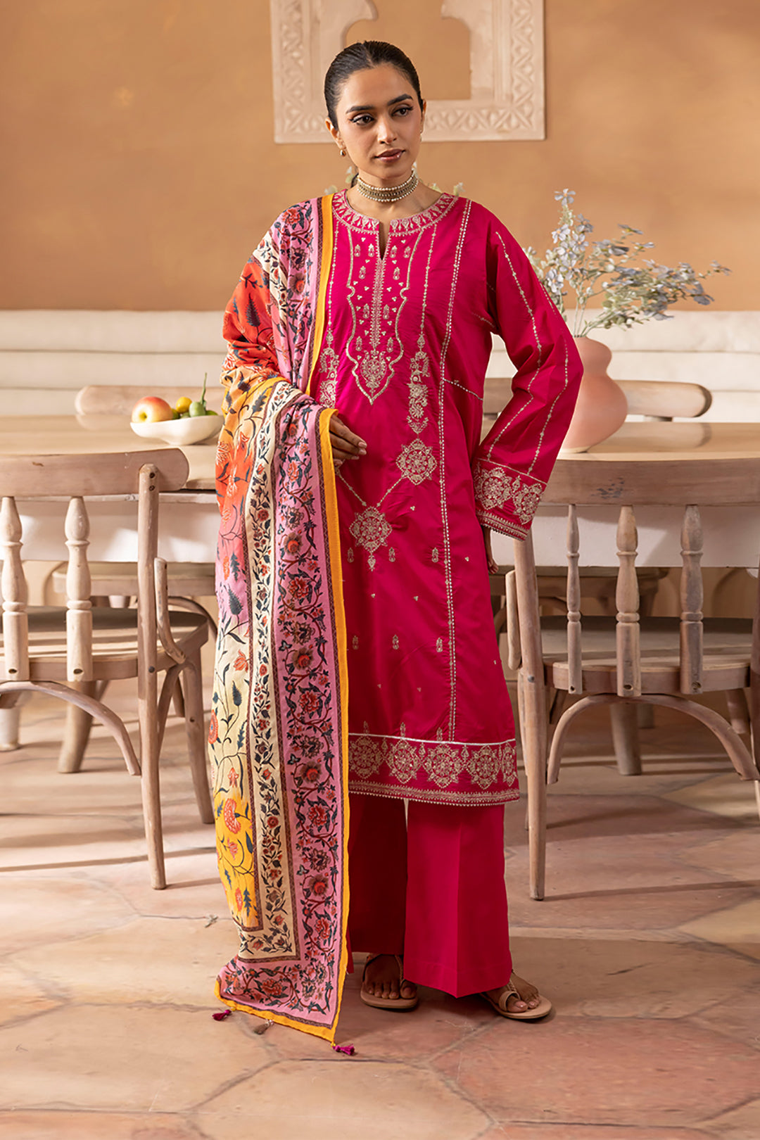 Zellbury | Unstitched 3 Piece Magenta | Embroidered Shirt Shalwar Dupatta - 1145 -  Zellbury Women Signature Unstitched - Original Designer Dress - House of Maryam