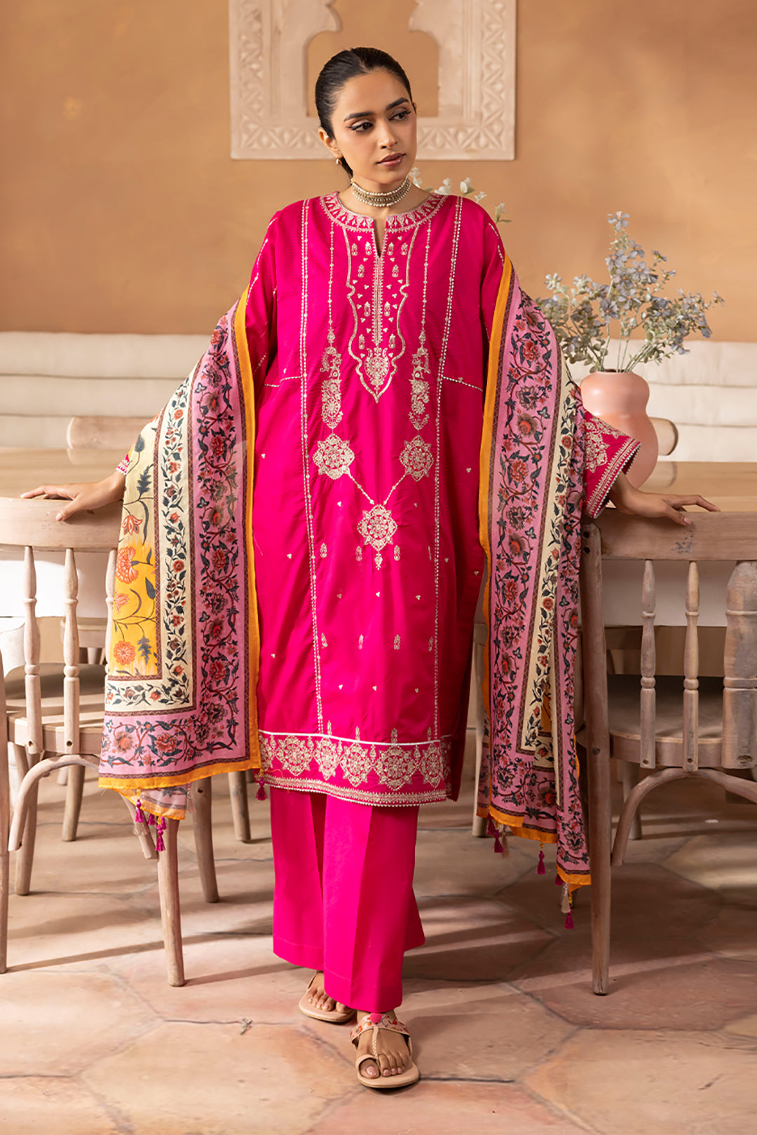 Zellbury | Unstitched 3 Piece Magenta | Embroidered Shirt Shalwar Dupatta - 1145