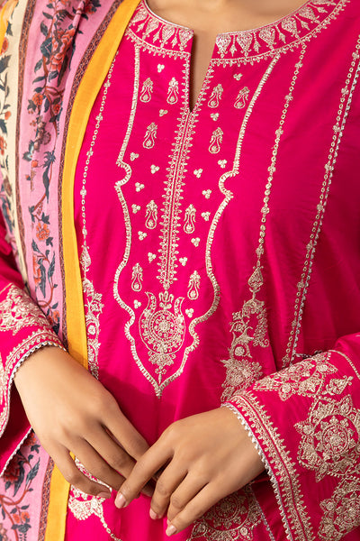 Zellbury | Unstitched 3 Piece Magenta | Embroidered Shirt Shalwar Dupatta - 1145 -  Zellbury Women Signature Unstitched - Original Designer Dress - House of Maryam