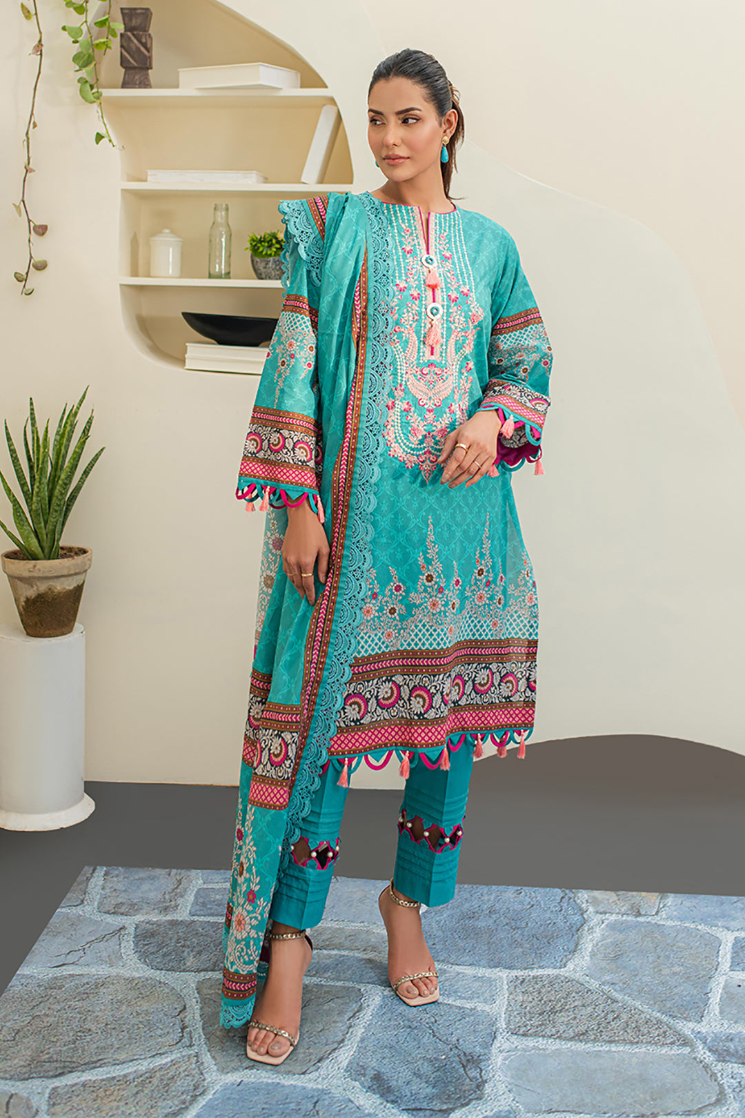 Zellbury | Unstitched 3 Piece Lawn | Embroidered Shirt Shalwar Dupatta - 1249