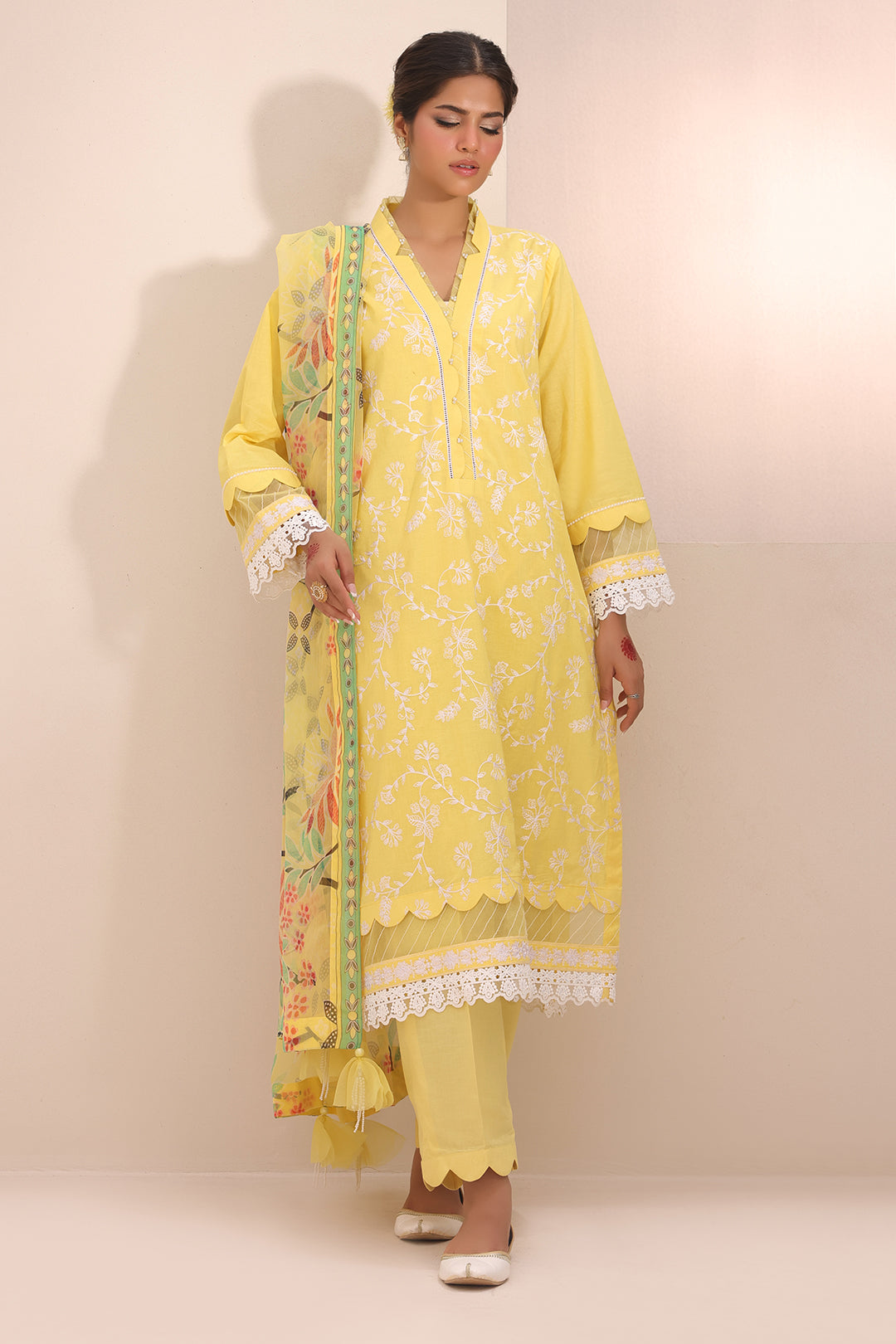 Zellbury | Unstitched 3 Piece Lawn | Embroidered Shirt Shalwar Dupatta - 1261