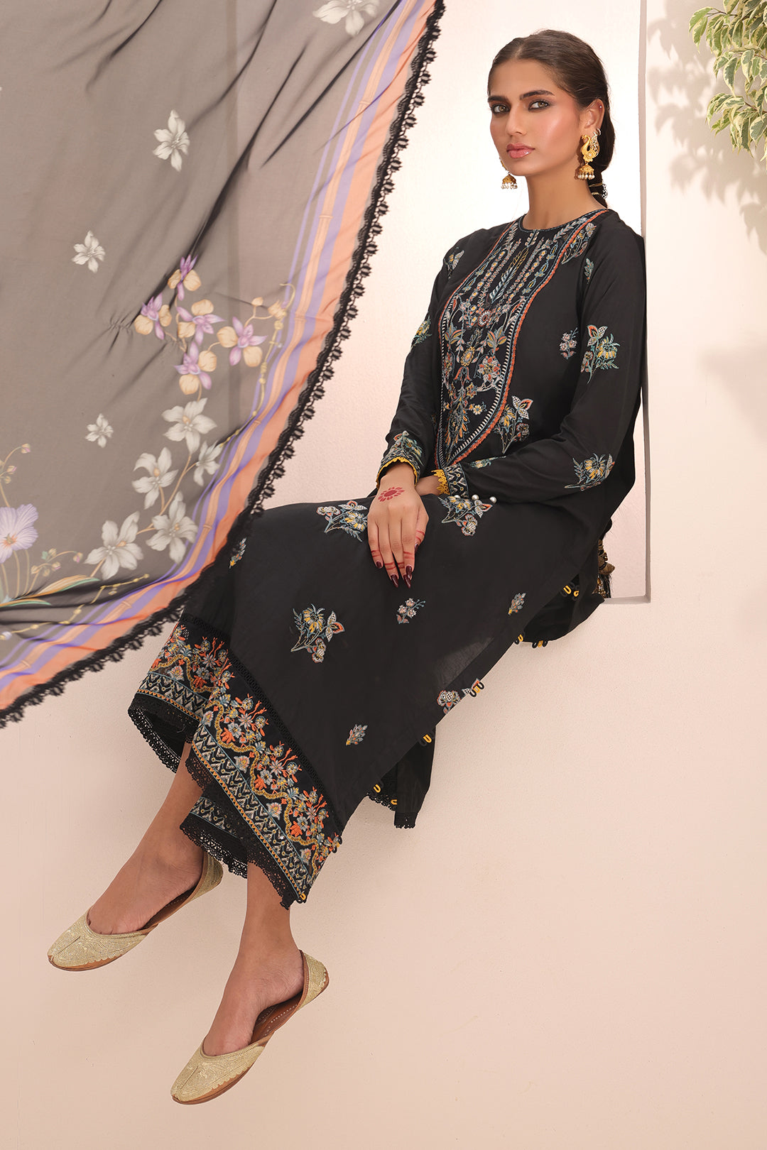 Zellbury | Unstitched 3 Piece Cambric | Embroidered Shirt Shalwar Dupatta - 1547