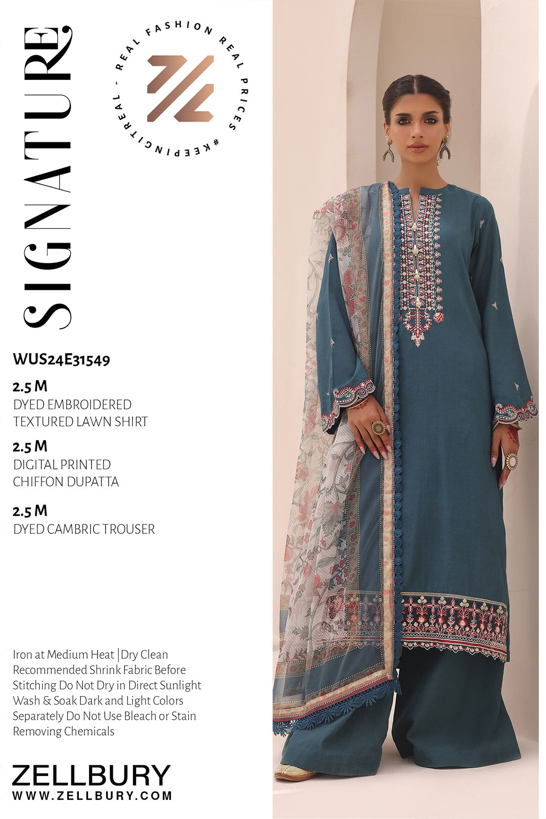 Zellbury | Unstitched 3 Piece Lawn | Embroidered Shirt Shalwar Dupatta - 1549 -  Zellbury Women Signature Unstitched - Original Designer Dress - House of Maryam