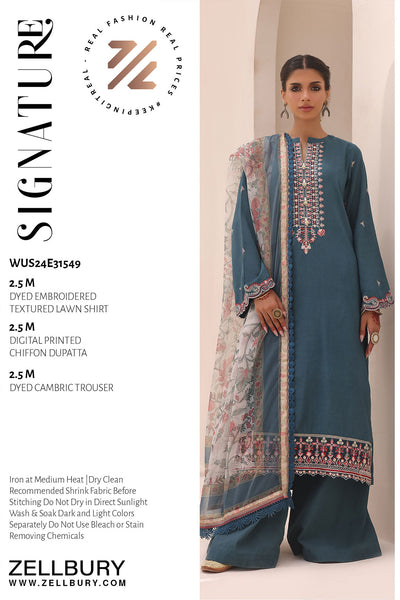 Zellbury | Unstitched 3 Piece Lawn | Embroidered Shirt Shalwar Dupatta - 1549 -  Zellbury Women Signature Unstitched - Original Designer Dress - House of Maryam