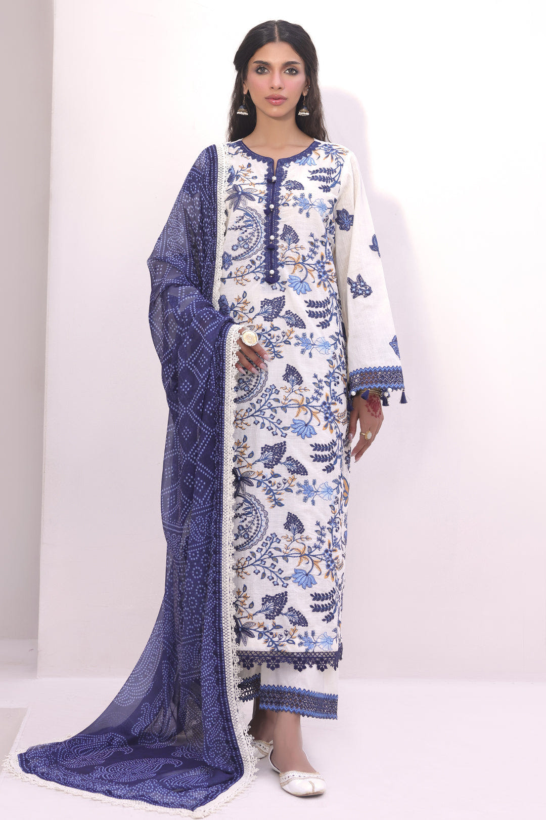 Zellbury | Unstitched 3 Piece Cambric | Embroidered Shirt Shalwar Dupatta - 1554 -  Zellbury Women Signature Unstitched - Original Designer Dress - House of Maryam