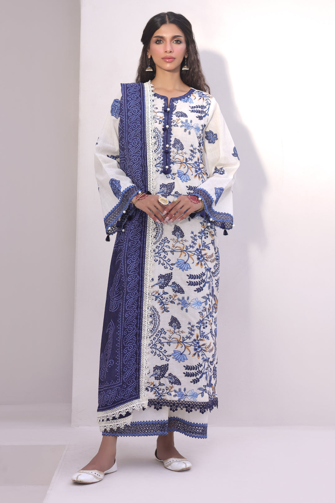 Zellbury | Unstitched 3 Piece Cambric | Embroidered Shirt Shalwar Dupatta - 1554