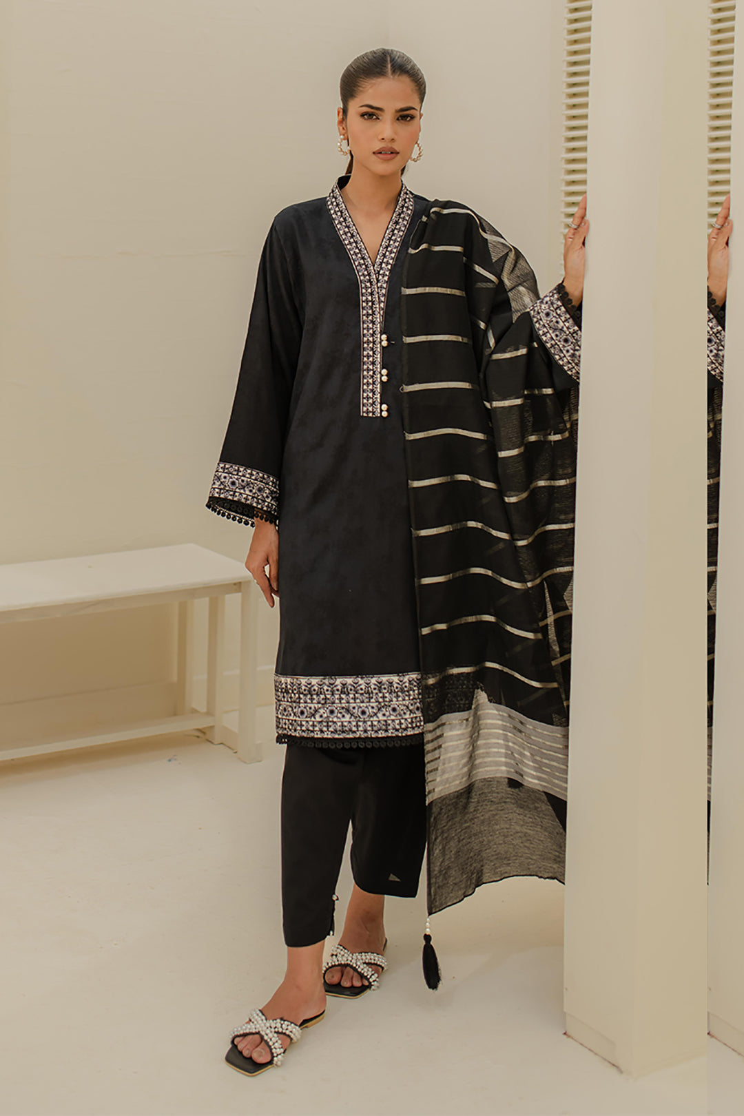 Zellbury | Unstitched 3 Piece Green | Embroidered Shirt Shalwar Dupatta - 1768 -  Zellbury Women Essential Unstitched - Original Designer Dress - House of Maryam