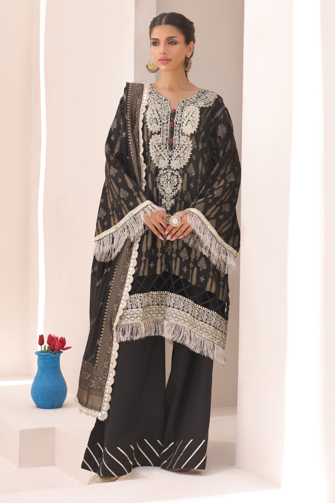 Zellbury | Unstitched 3 Piece Jacquard | Embroidered Shirt Shalwar Dupatta - 1799