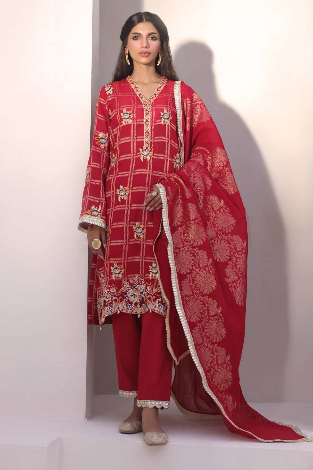 Zellbury | Unstitched 3 Piece Jacquard | Embroidered Shirt Shalwar Dupatta - 1803