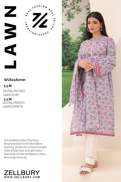 Zellbury | Unstitched 2 Piece Lawn | Shirt Dupatta - 1161 -  Zellbury Women Essential Unstitched - Original Designer Dress - House of Maryam