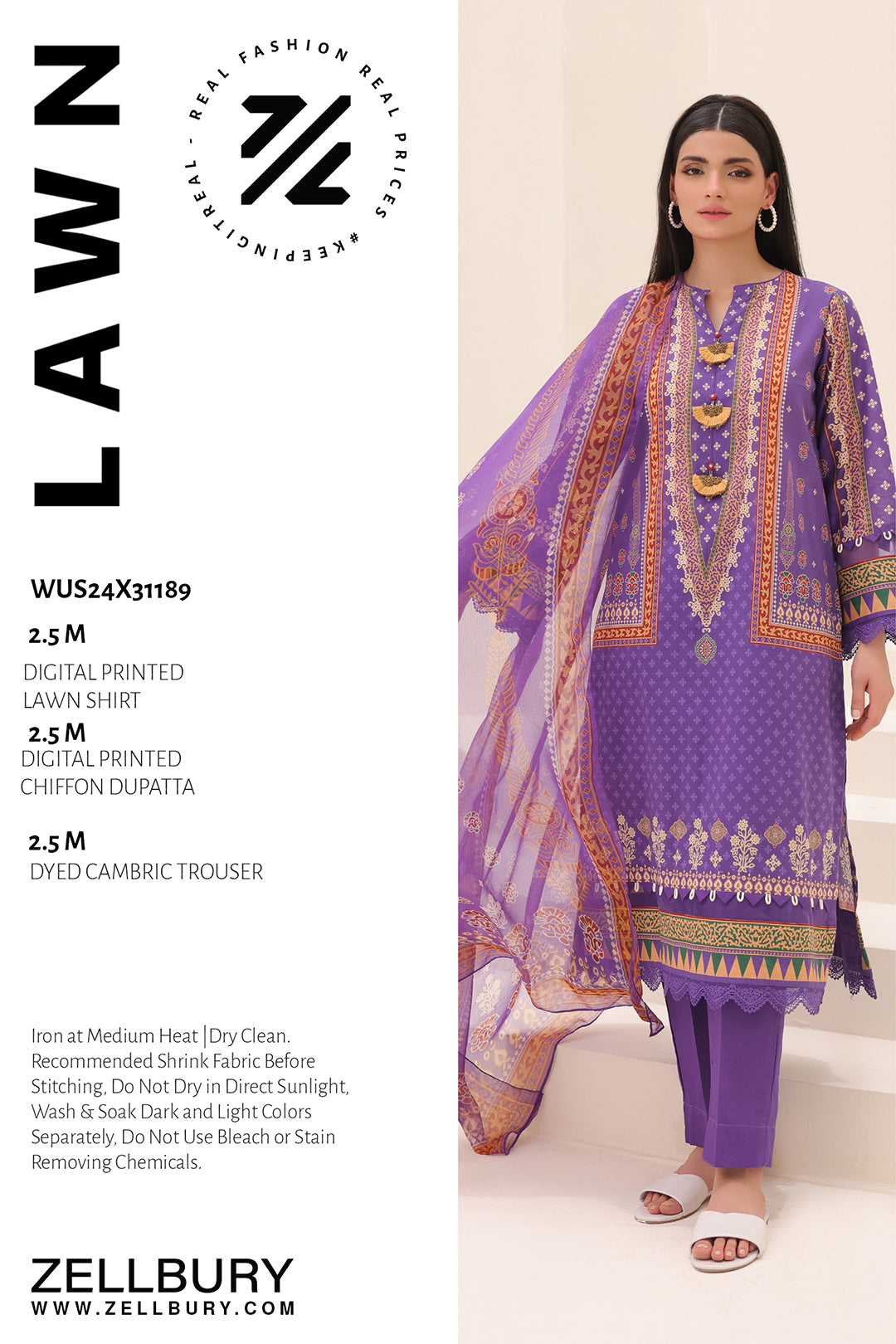 Zellbury | Unstitched 3 Piece Lawn | Shirt Shalwar Dupatta - 1189 -  Zellbury Women Essential Unstitched - Original Designer Dress - House of Maryam