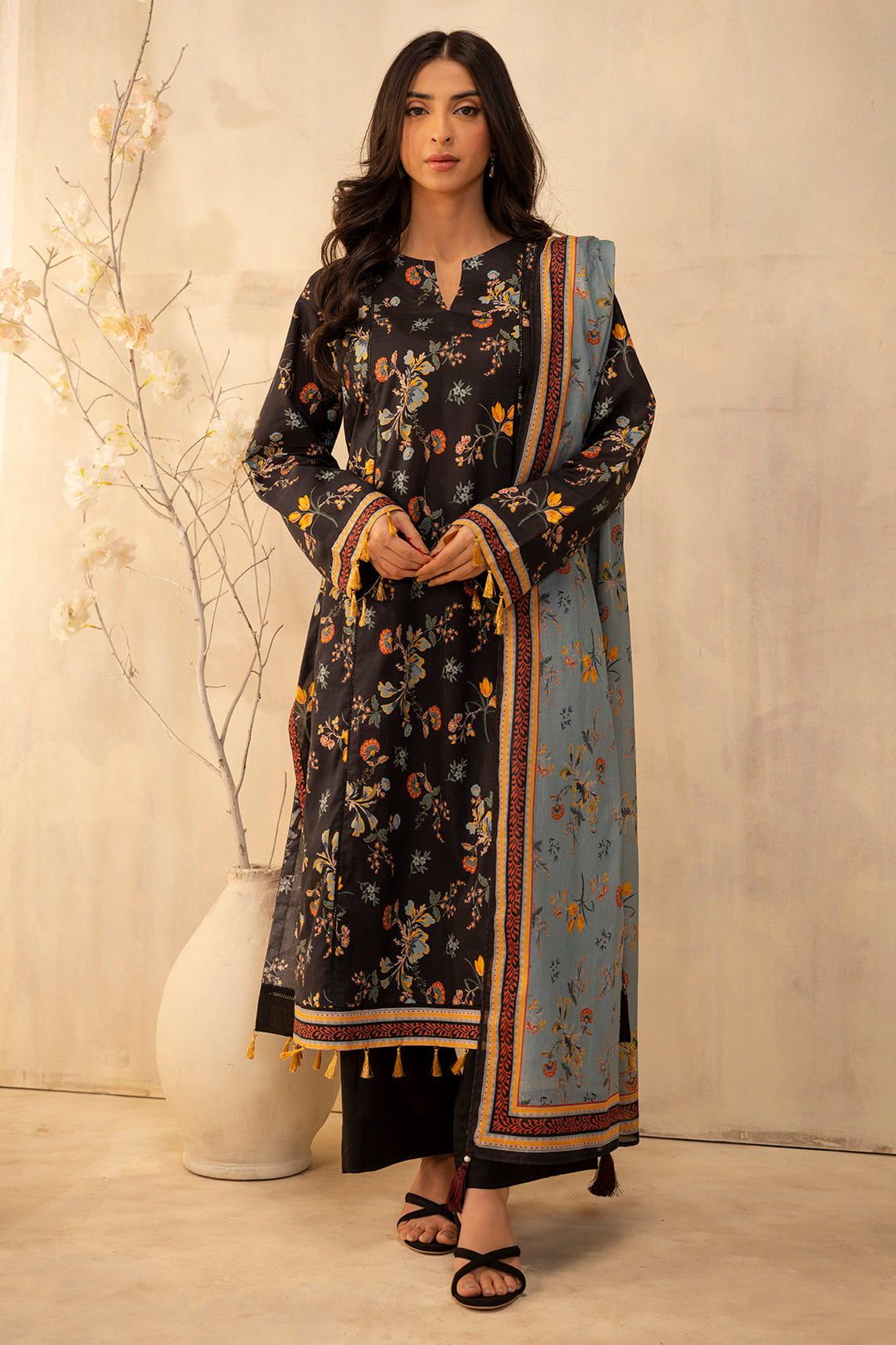 Zellbury | Unstitched 2 Piece Lawn | Shirt Dupatta - 0007 -  Zellbury Women Essential Unstitched - Original Designer Dress - House of Maryam