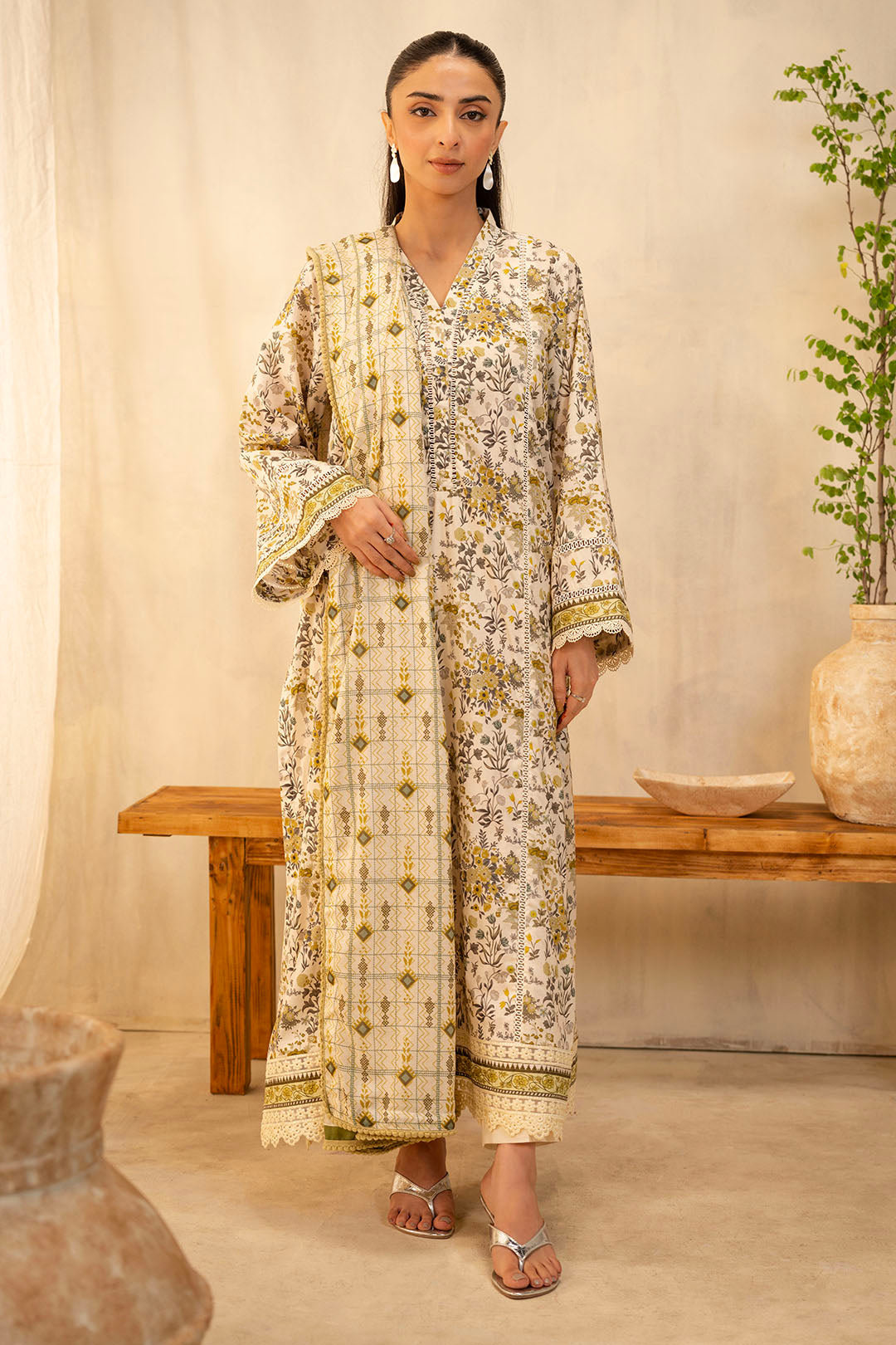 Zellbury | Unstitched 2 Piece Lawn | Shirt Dupatta - 0085 -  Zellbury Women Essential Unstitched - Original Designer Dress - House of Maryam