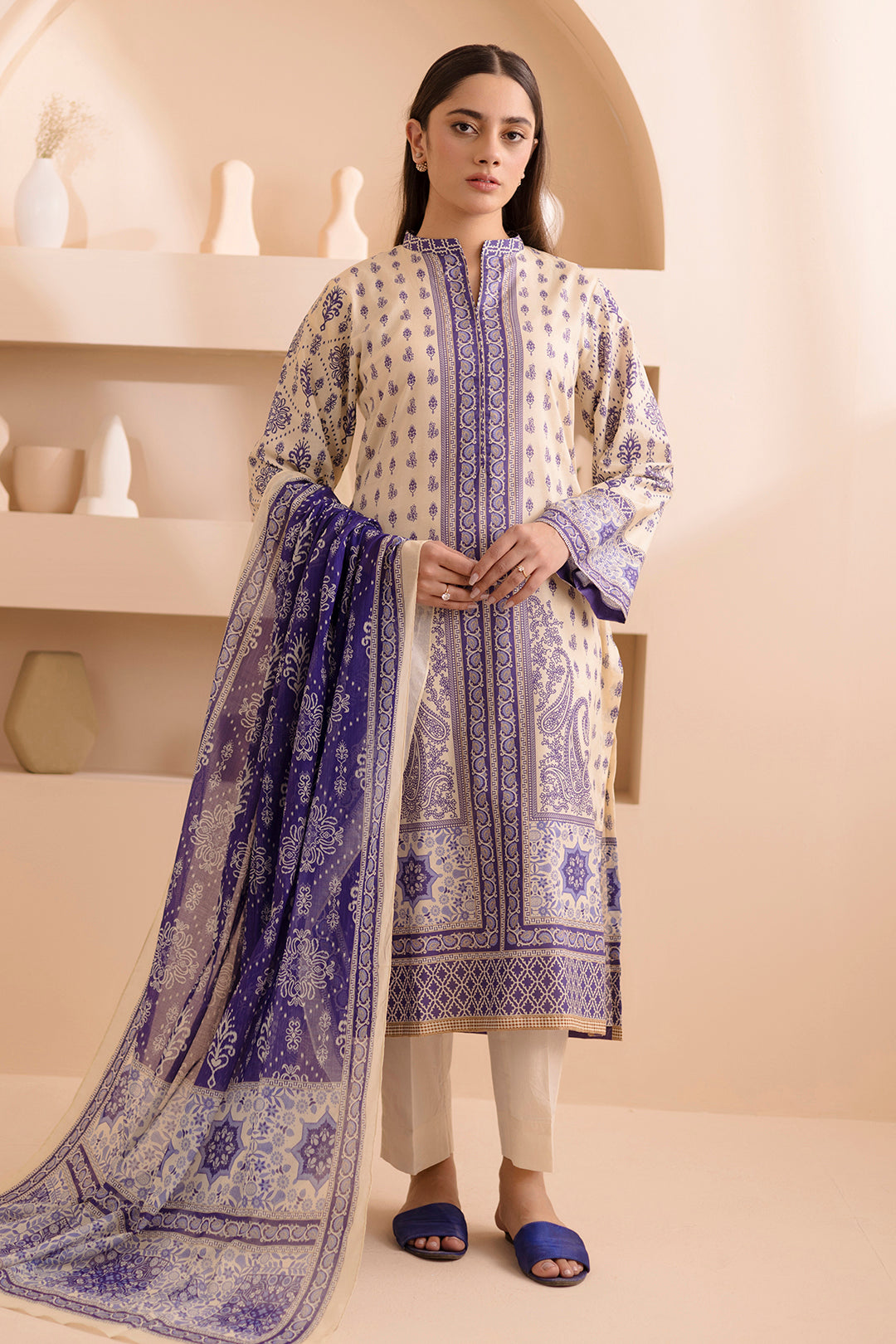 Zellbury | Unstitched 2 Piece Lawn | Shirt Dupatta - 0158 -  Zellbury Women Essential Unstitched - Original Designer Dress - House of Maryam