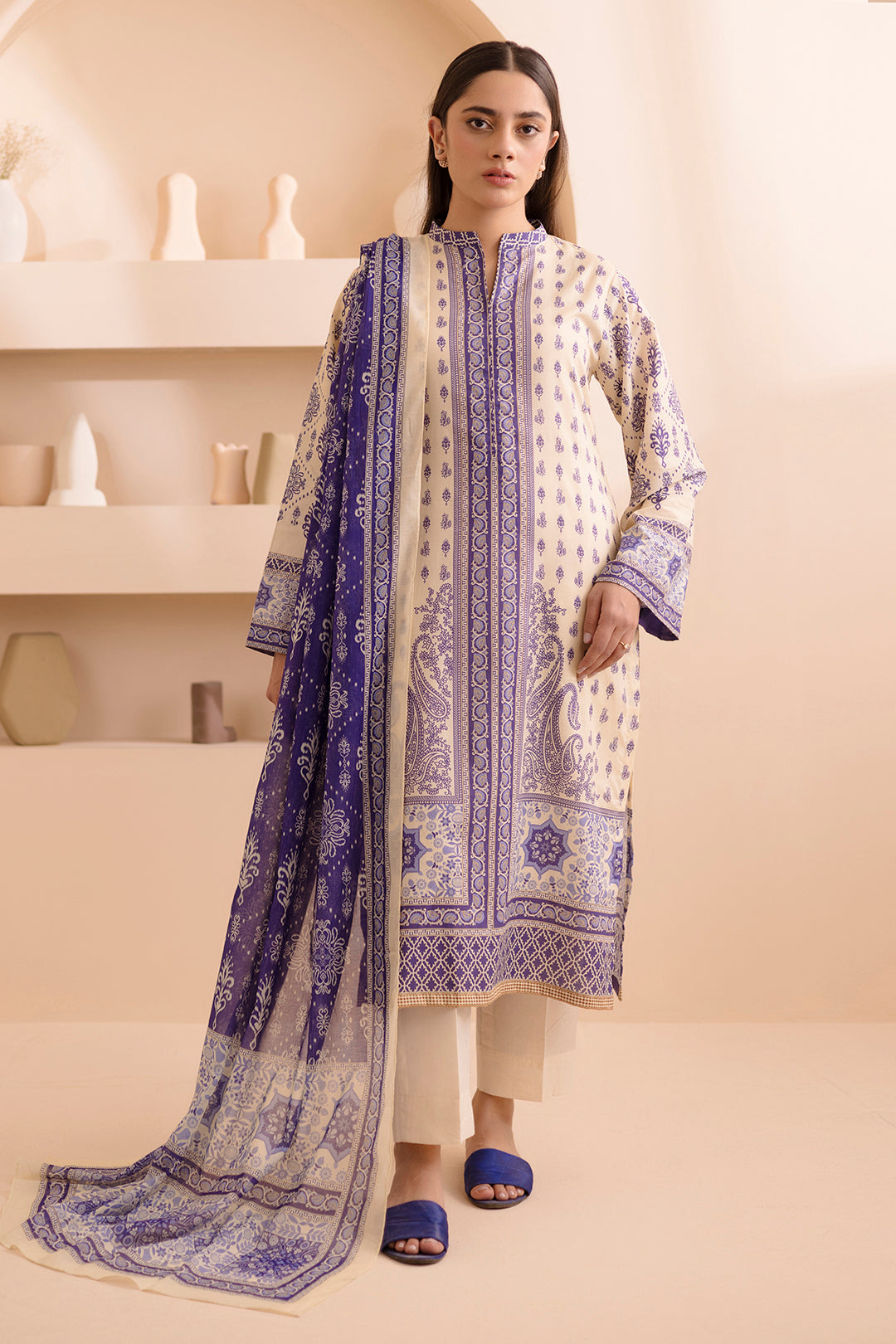 Zellbury | Unstitched 2 Piece Lawn | Shirt Dupatta - 0158 -  Zellbury Women Essential Unstitched - Original Designer Dress - House of Maryam
