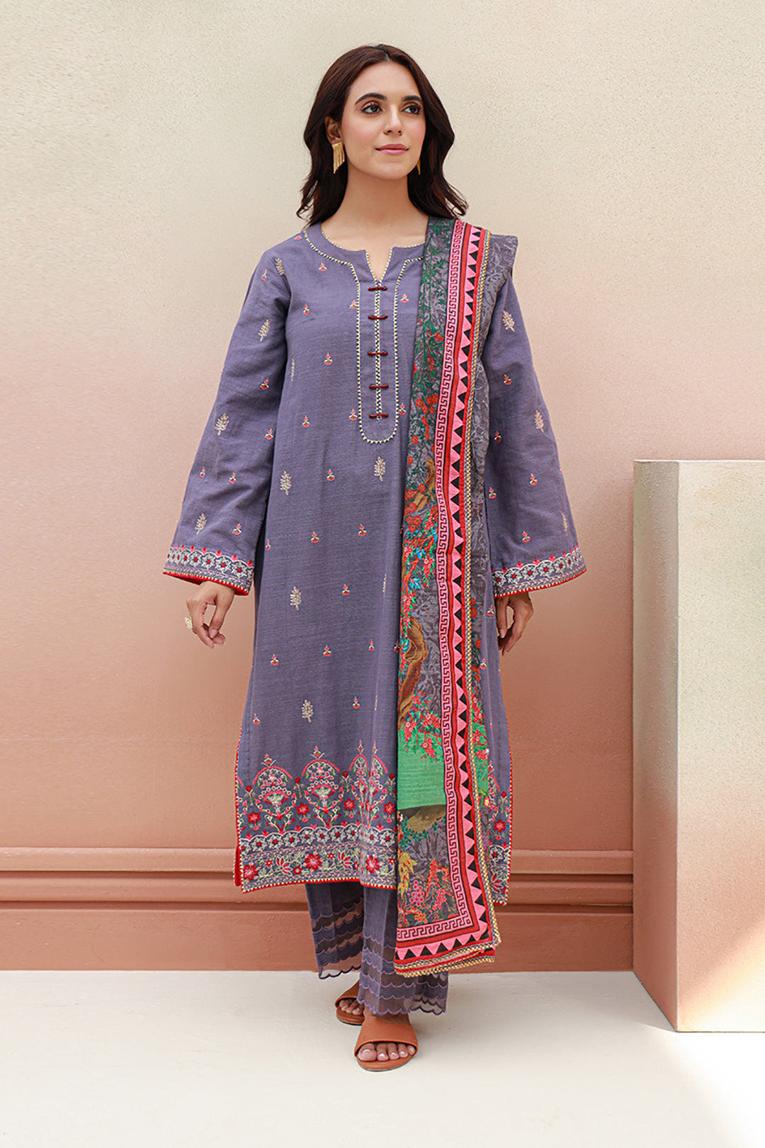 Zellbury | Unstitched 3 Piece Khaddar | Embroidered Shirt Shalwar Dupatta - 0846 -  Zellbury Women Signature Unstitched - Original Designer Dress - House of Maryam