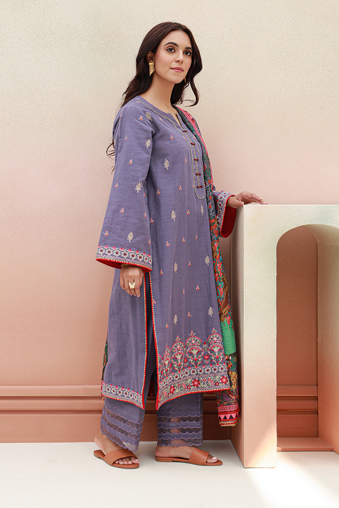 Zellbury | Unstitched 3 Piece Khaddar | Embroidered Shirt Shalwar Dupatta - 0846