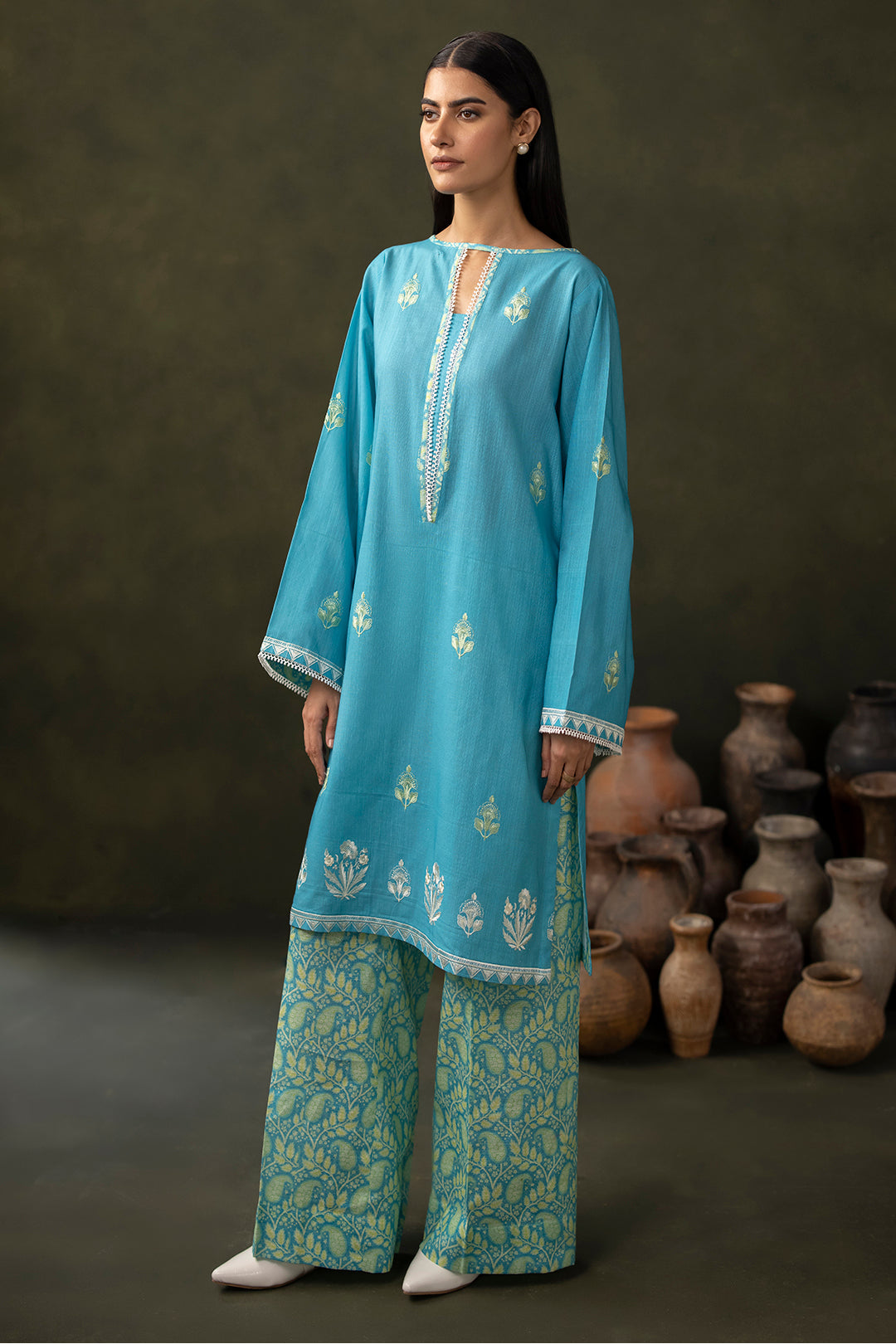 Zellbury | Unstitched 2 Piece Khaddar | Embroidered Shirt Shalwar - 0177